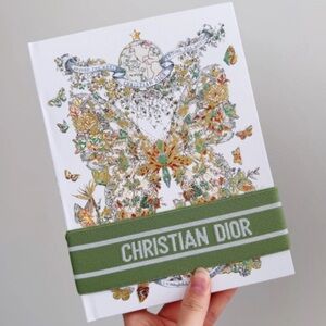 Christian Dior White Notebook with Green Logo Band Butterfly